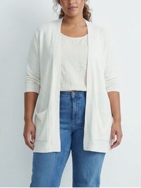 Eileen Fisher Open Front Long Linen Blend Cardigan Size 3X Light Off-White